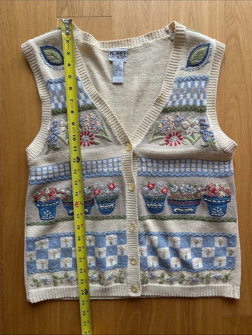 Vintage Koret City Blues Floral Cottagecore Sweater Vest Size M - Picture 11 of 12